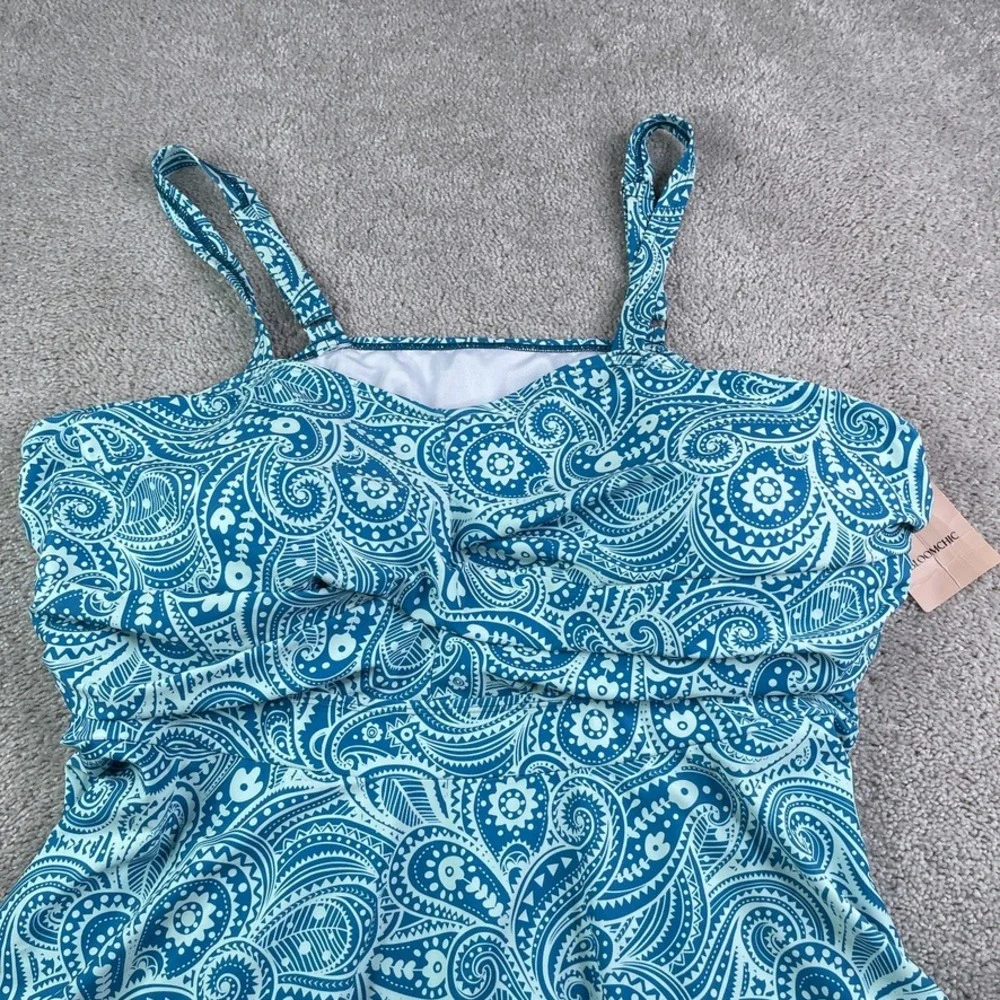 NEW Bloomchic Two Piece Swimsuit Women Size 28 Blue Paisley Tankini Plus Size
